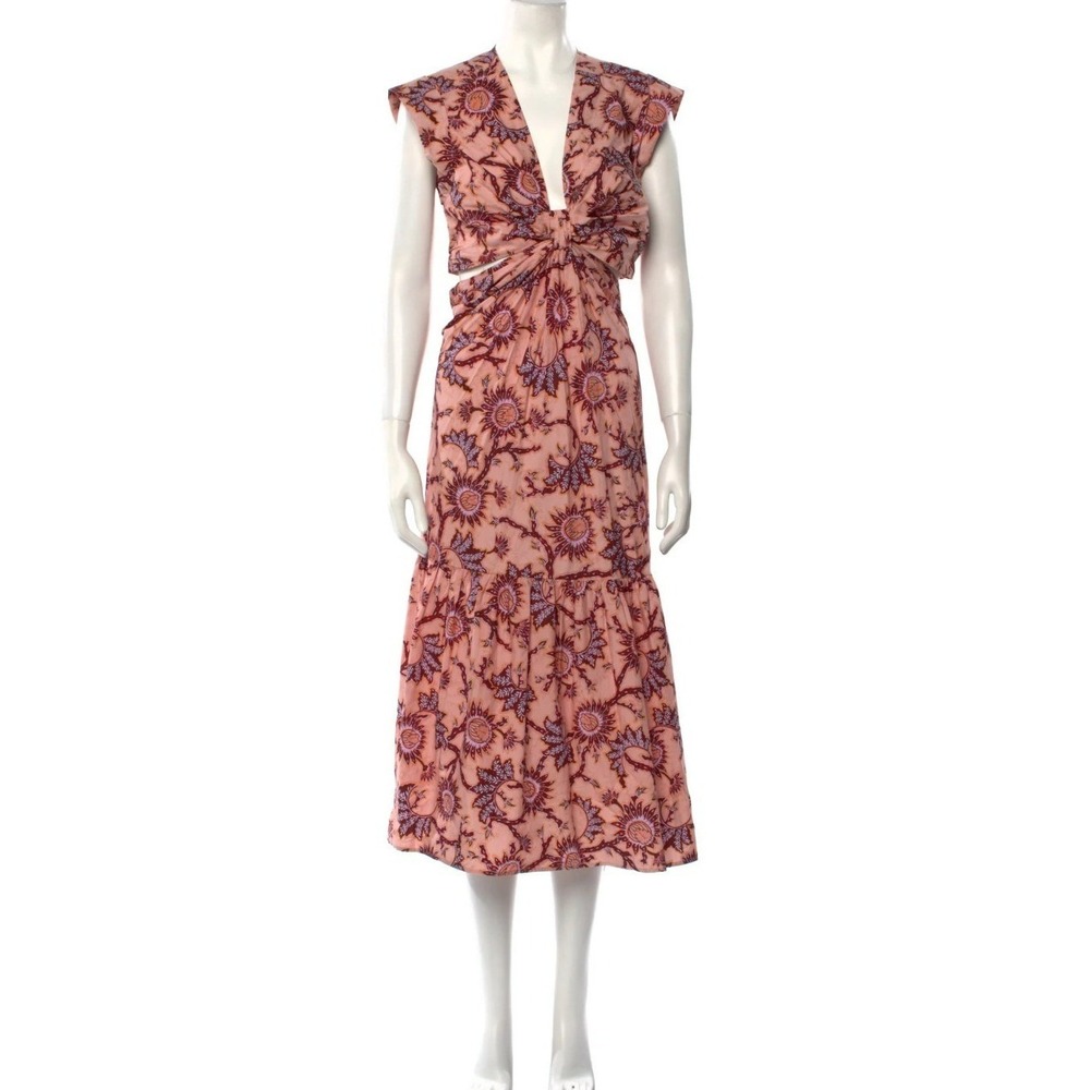 A.L.C. Alexandria Cut Midi Dress Pink Floral Twist Cutout Sleeveless Size 8